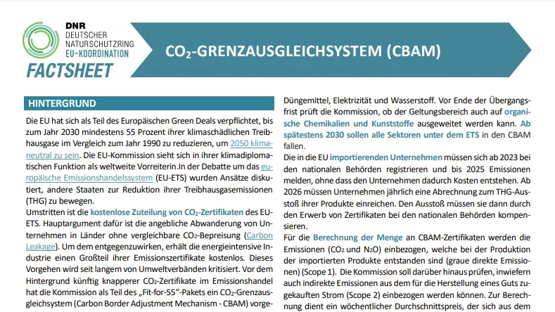 Aktualisiertes Factsheet: CO₂-Grenzausgleichsystem (CBAM)